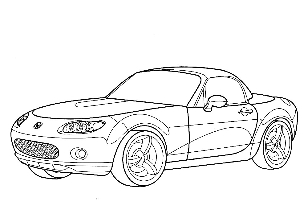 Раскраска спортивного автомобиля Mazda MX-5 (вид сбоку)