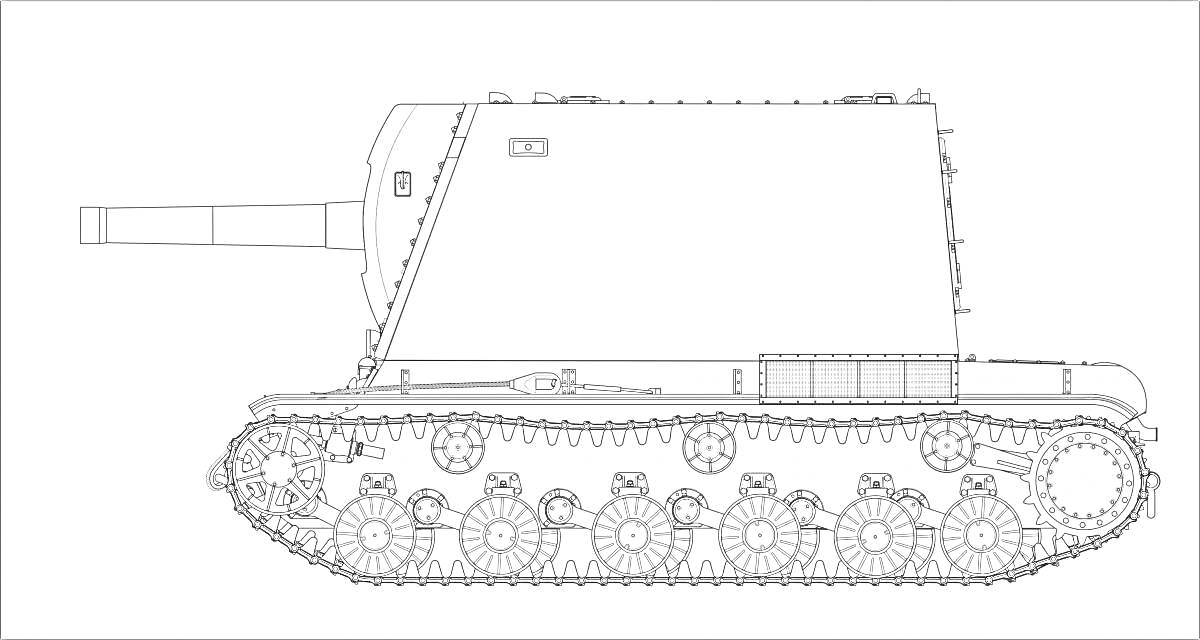 На раскраске изображено: Танк, КВ-44, Военная техника, Гусеничный ход, Пушка, Броня