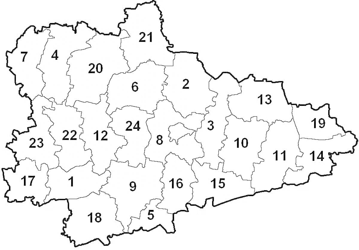 Карта Курганской области с номерами районов