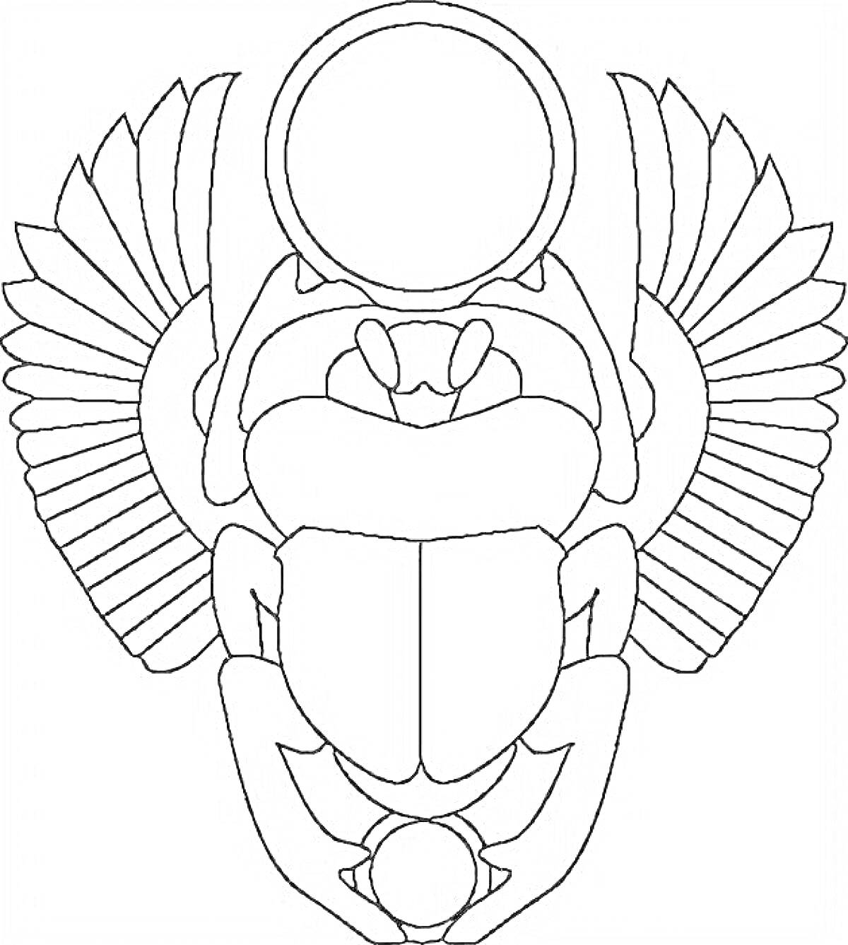 Раскраска Скарабей с крыльями и солнцем