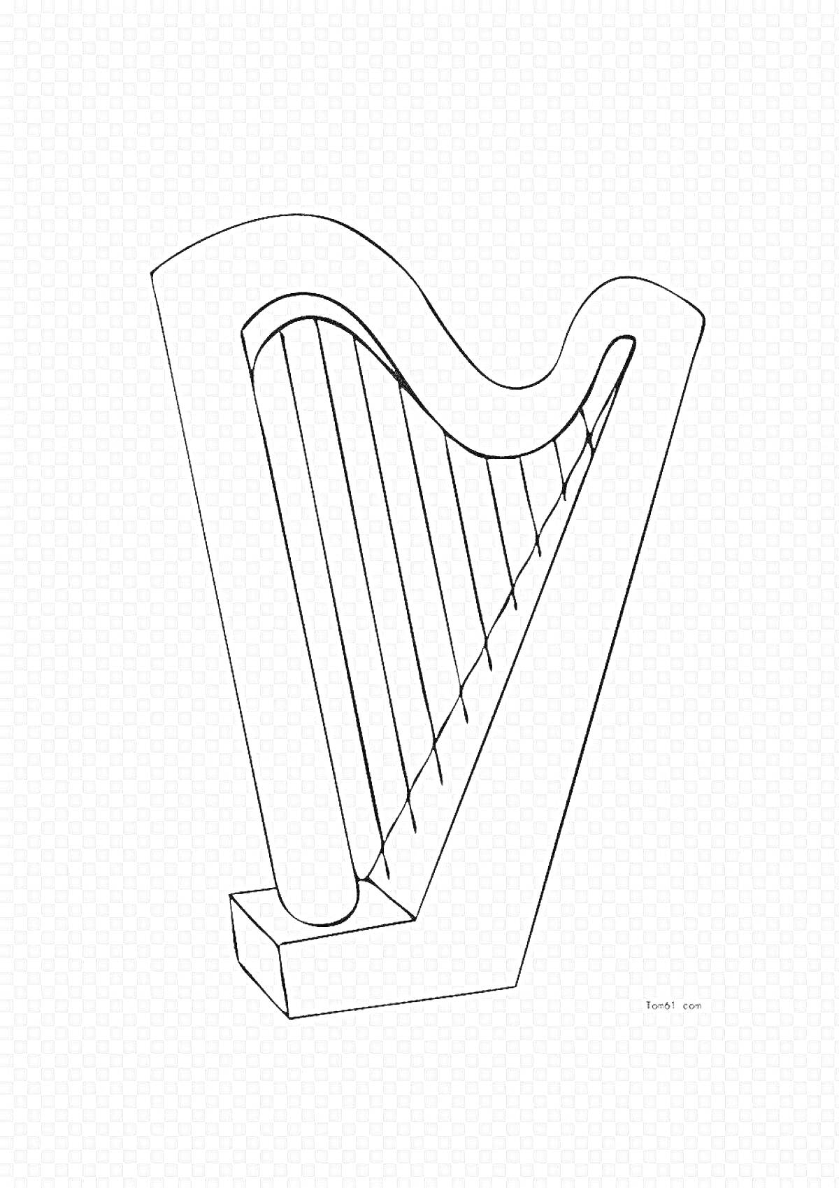 Раскраска Контурный рисунок арфы с натянутыми струнами