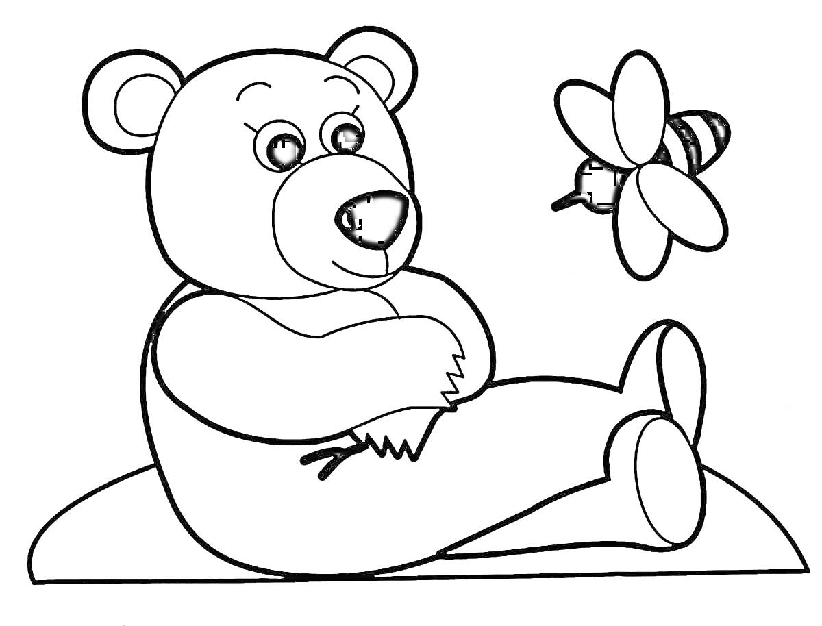 На раскраске изображено: Медведь, Для детей, Крупные элементы, 3-4 года, Пчёлы