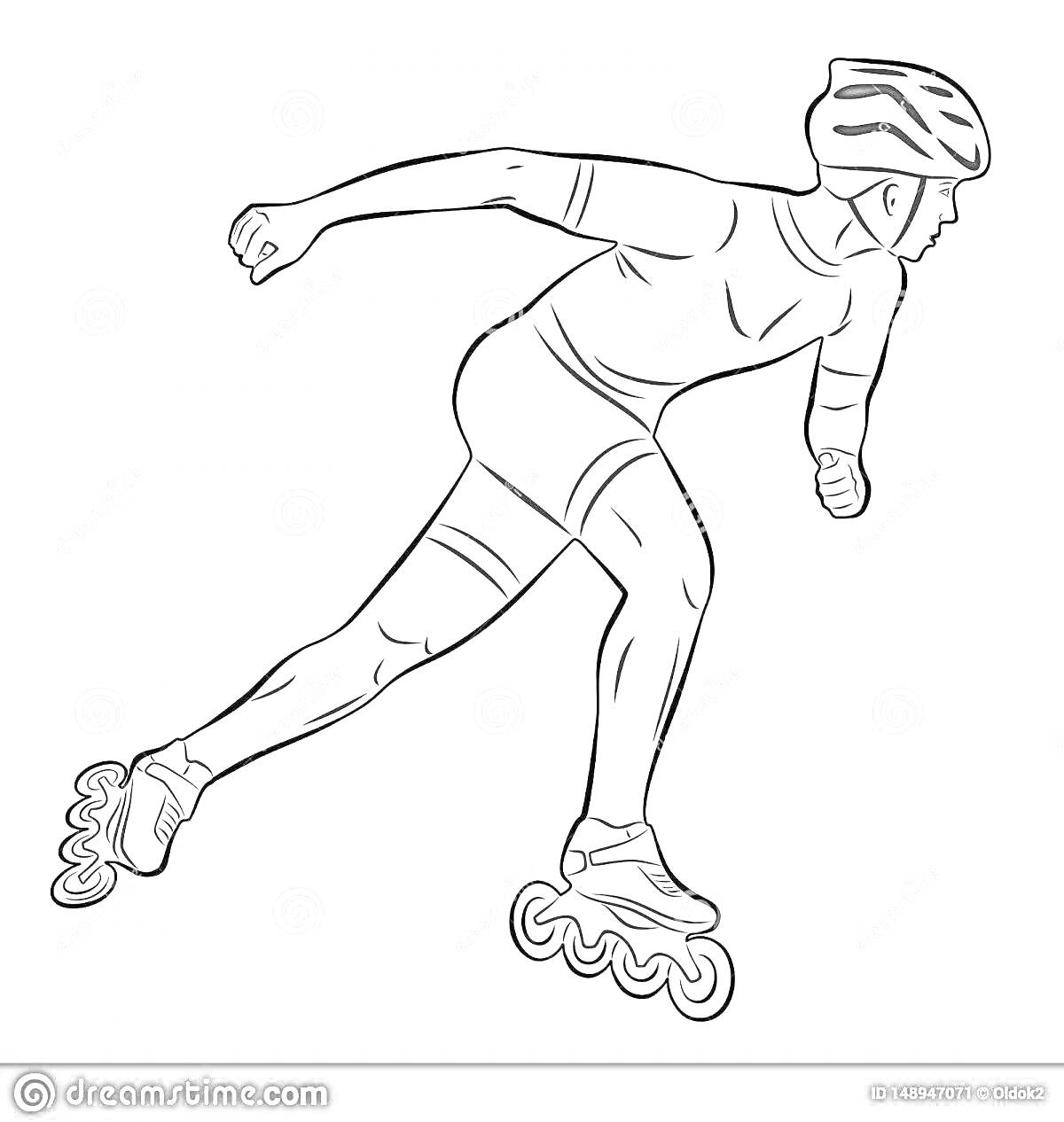 Раскраска Спортсмен на роликовых коньках в шлеме