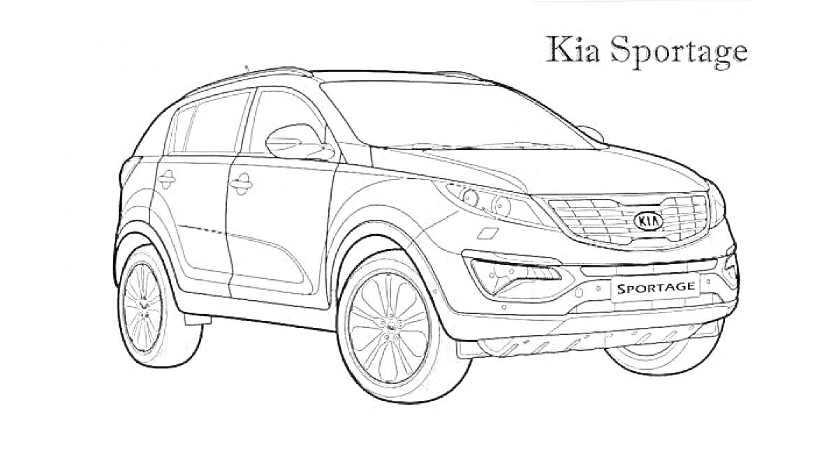 На раскраске изображено: SUV, Транспорт, Внедорожник, KIA, Линия рисунка, Контурные рисунки