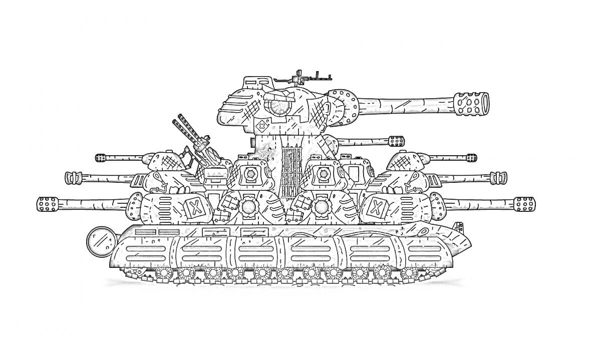 На раскраске изображено: Танк, Боевая машина, Артиллерия, Военная техника