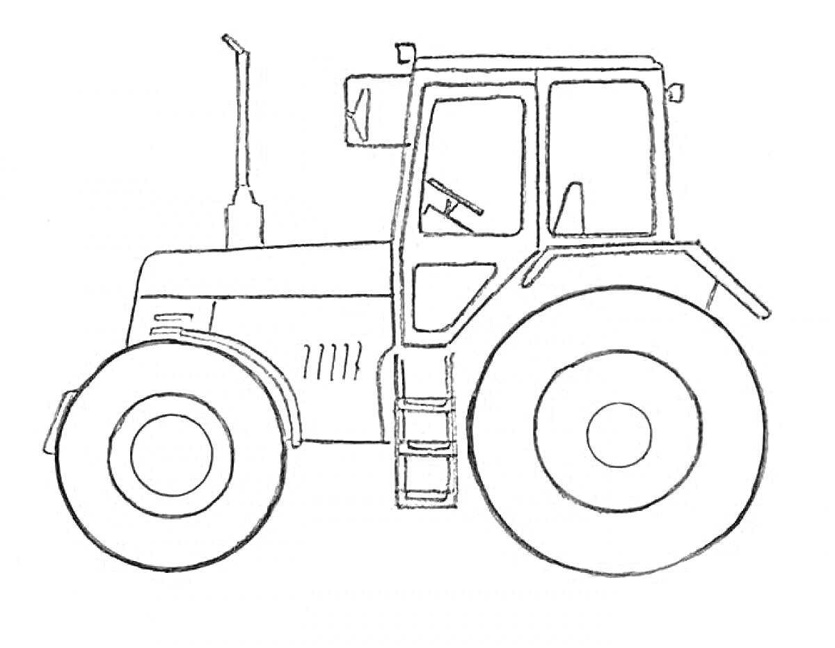 На раскраске изображено: Трактор, Беларусь, Сельское хозяйство, Большие колеса, Сельская техника