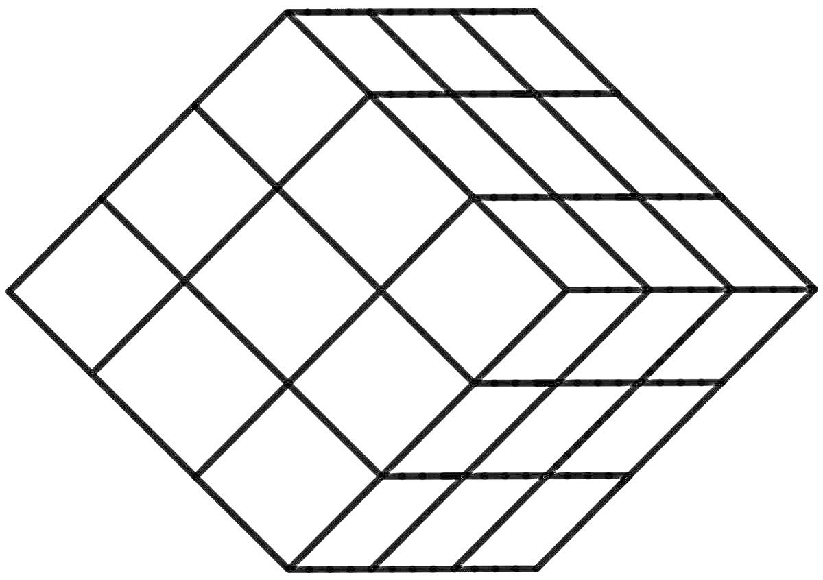 Раскраска Кубик Рубика с 27 элементами на белом фоне