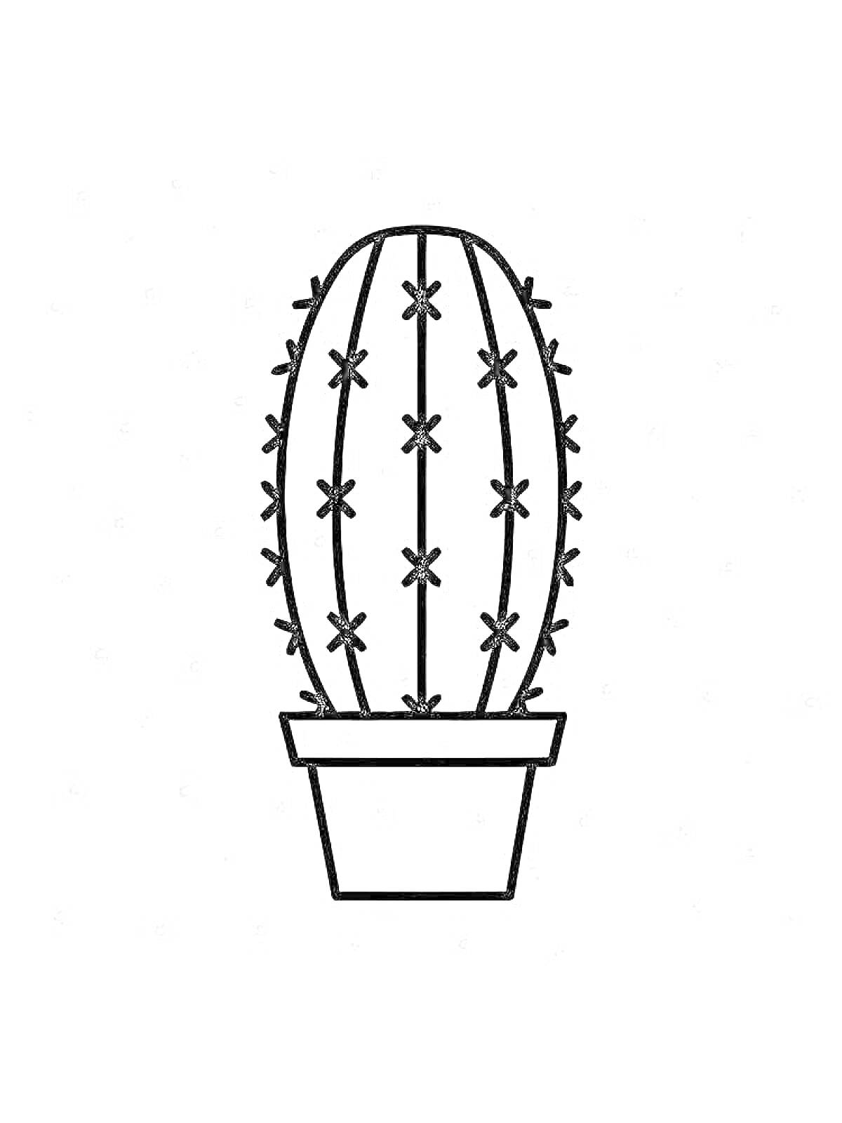 Раскраска Кактус в горшке с иголками