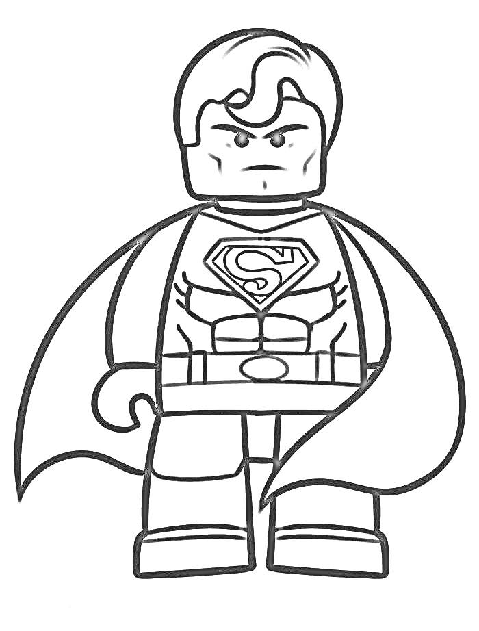 Раскраска Супермен в стиле Лего с логотипом 