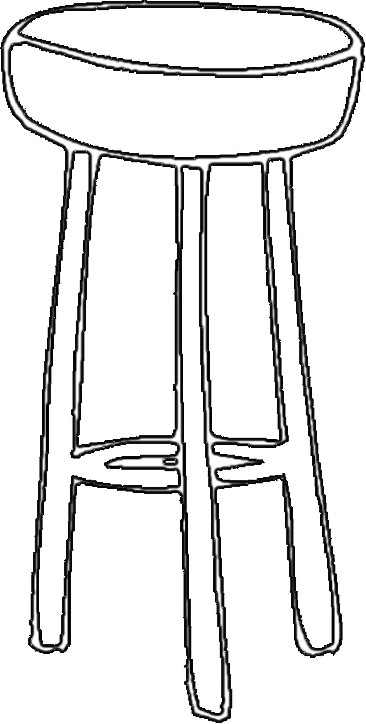 Раскраска Табурет с четырьмя ножками и круглыми перекладинами с сиденьем