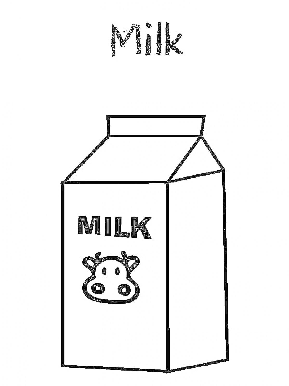 На раскраске изображено: Молоко, Коробка, Корова, Упаковка, Напиток, Надпись