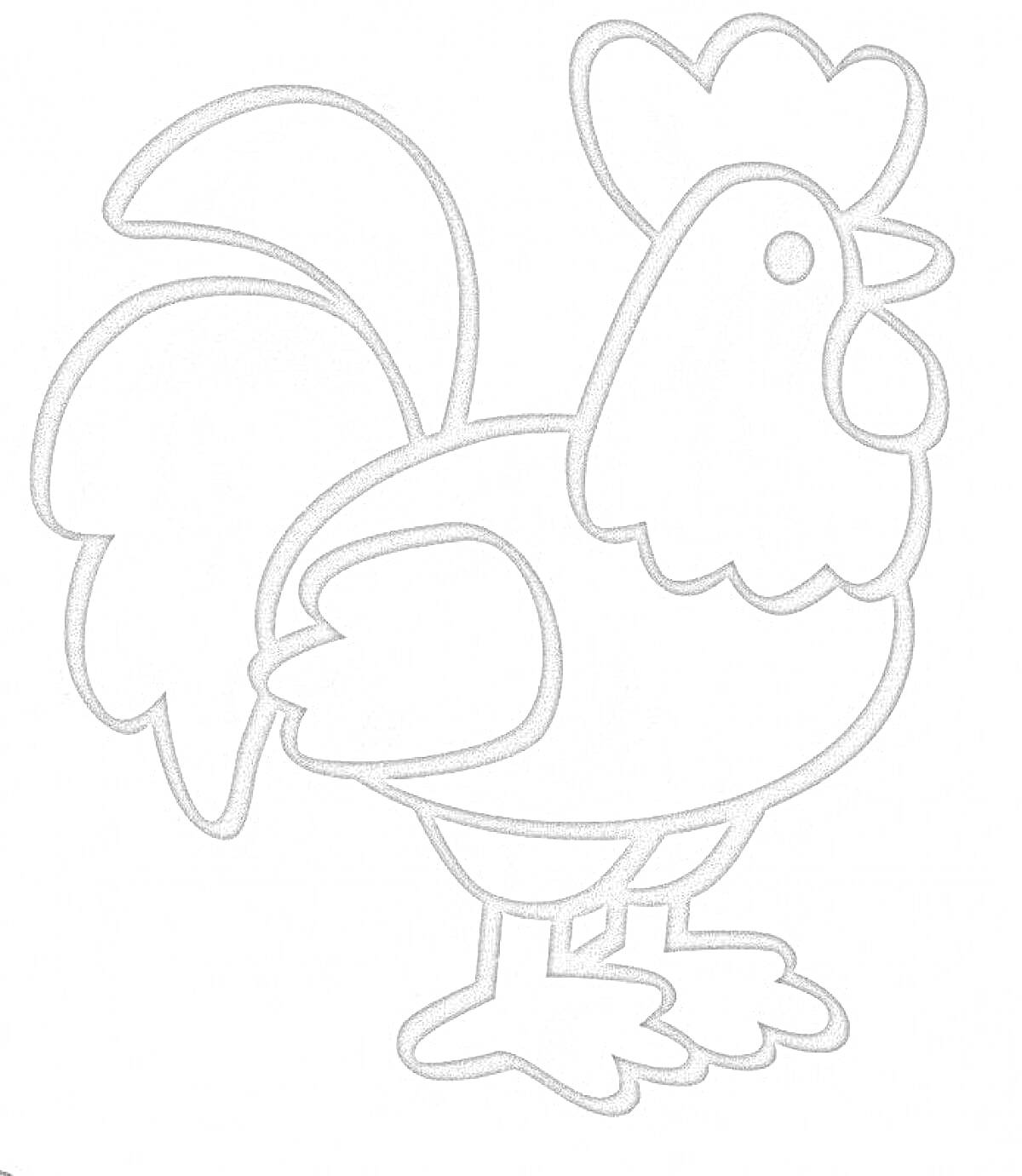 Раскраска Петух с гребнем, хвостом и крыльями