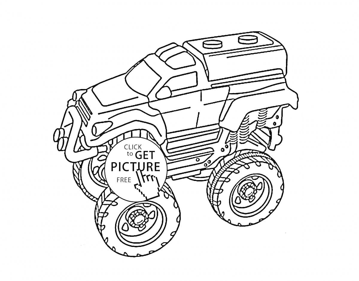 Раскраска Пожарный монстр трак с большими колёсами и надписью 