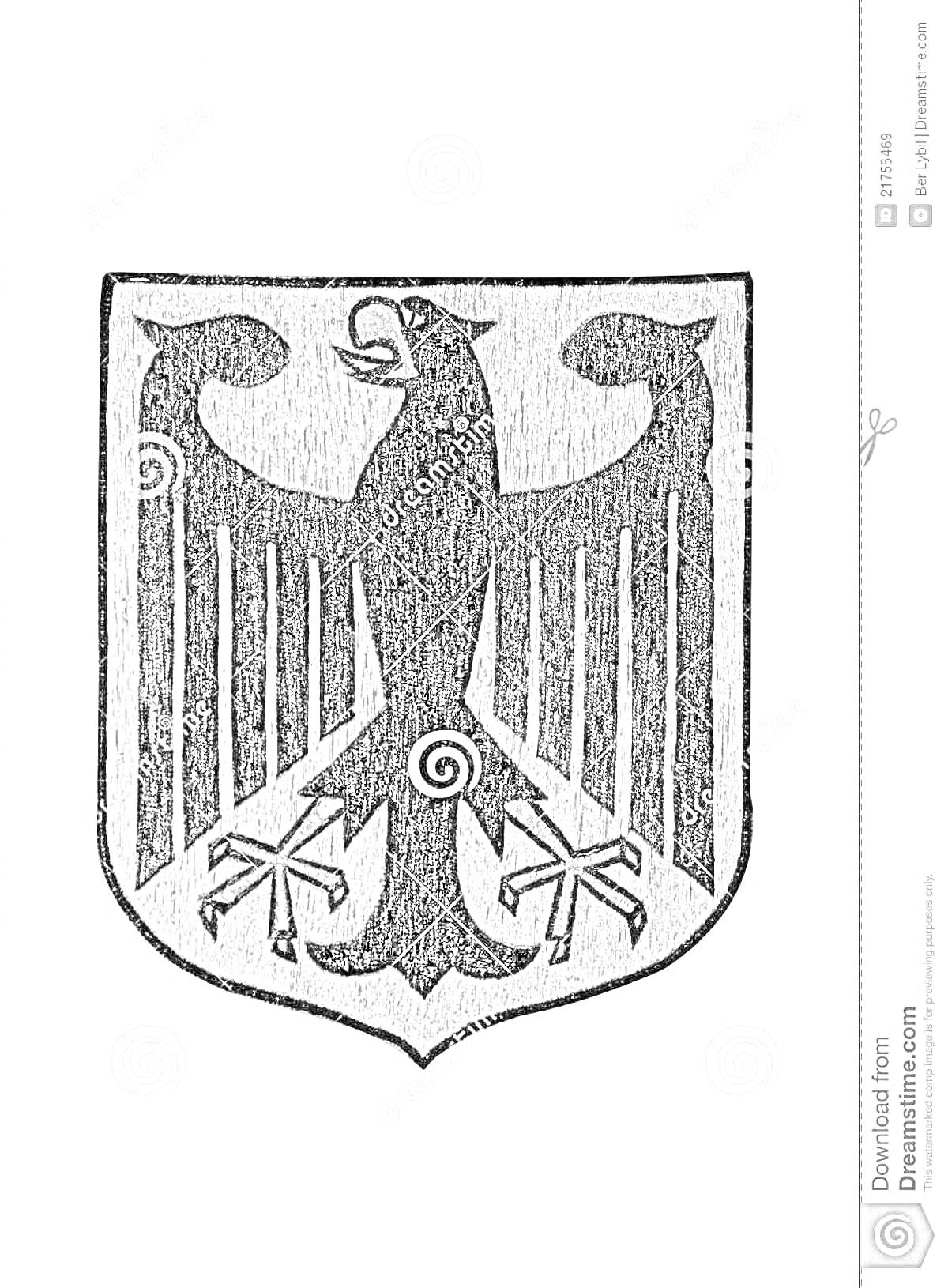 На раскраске изображено: Германия, Орел, Щит, Геральдика, Национальный символ