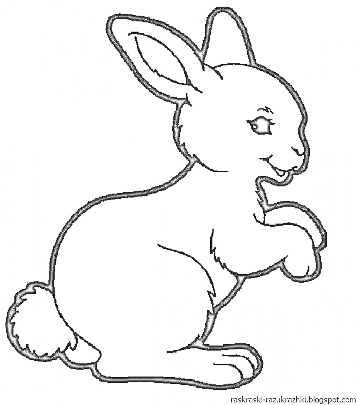 На раскраске изображено: Заяц, Кролик, Животные, Задние лапы, Уши, Пушистый хвост, Для детей, Контурные рисунки, Милые