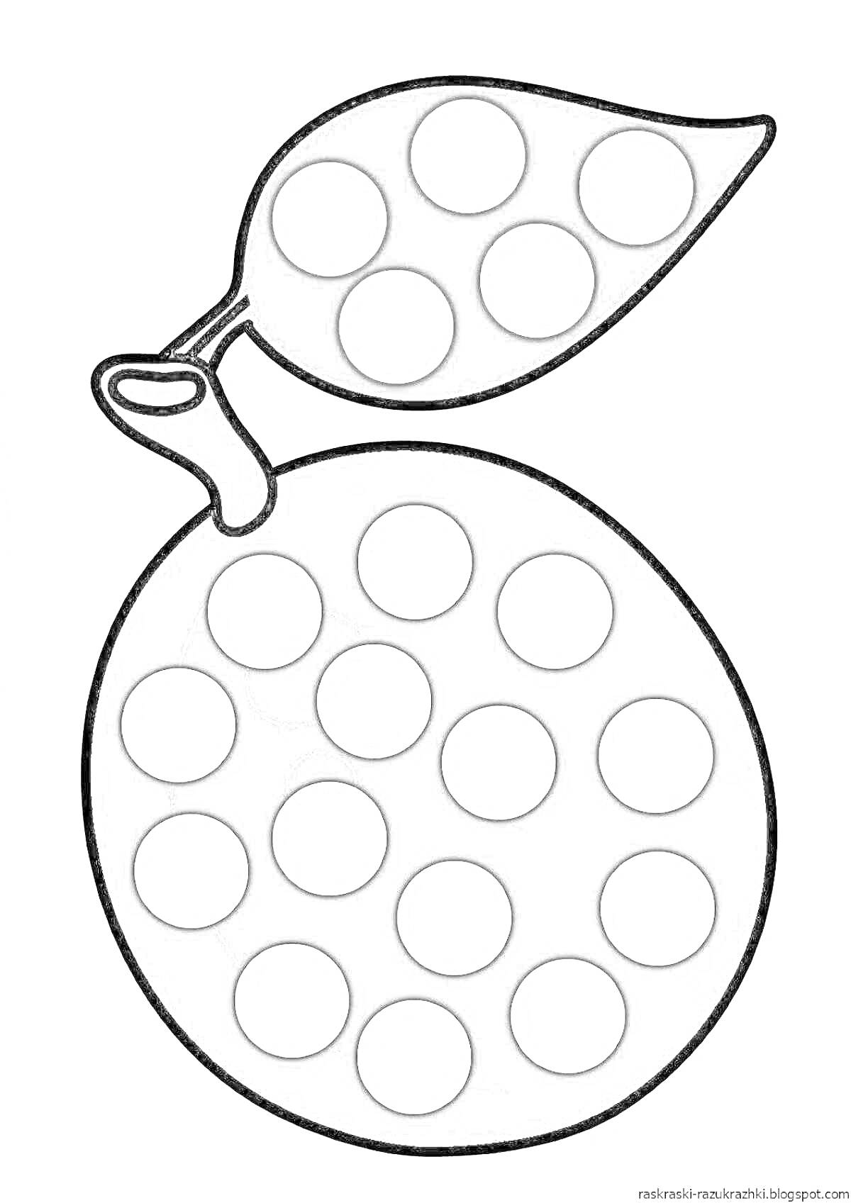 Раскраска Плод с круглыми элементами на листе и теле