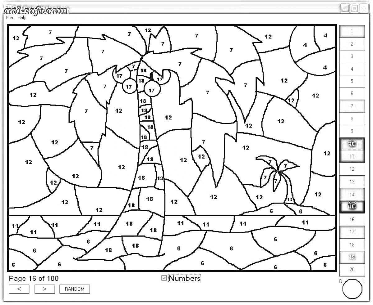 Раскраска Раскраска по номерам: пальмы, пляж и небо