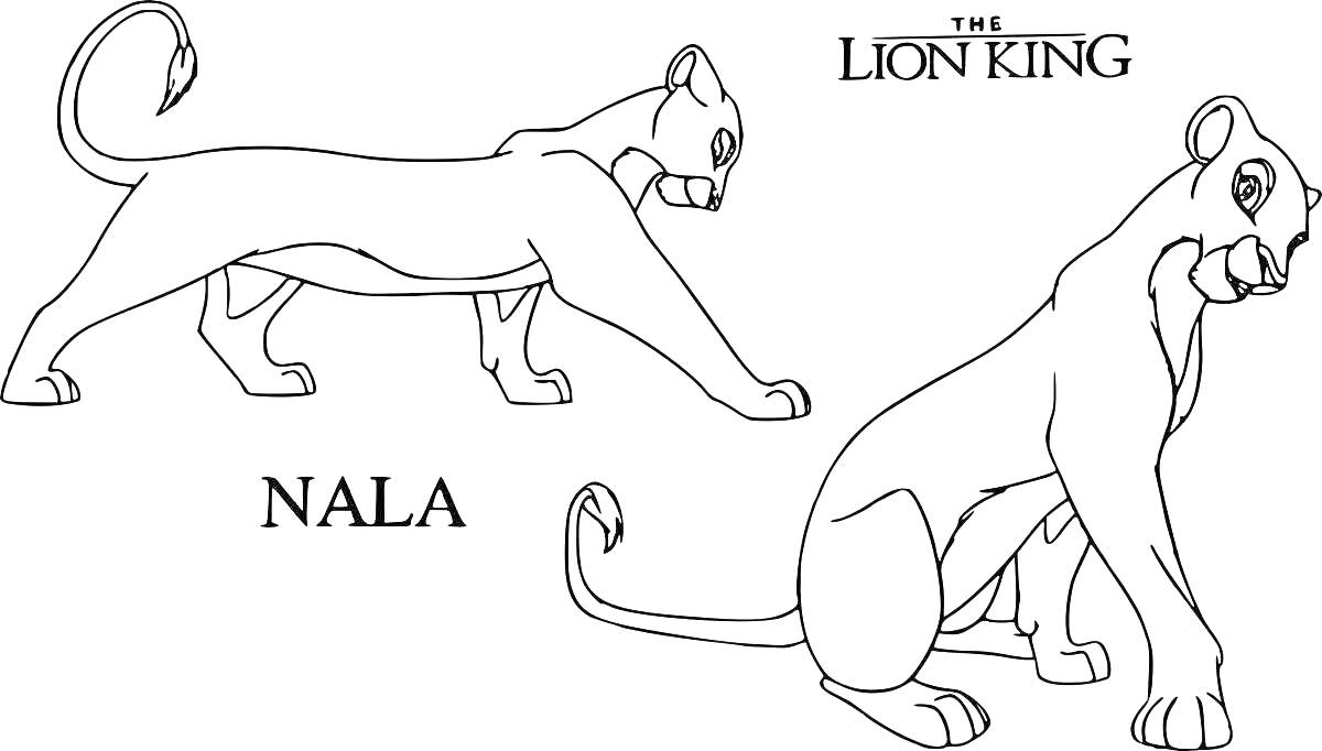 На раскраске изображено: Нала, Король лев, Лев, Персонаж