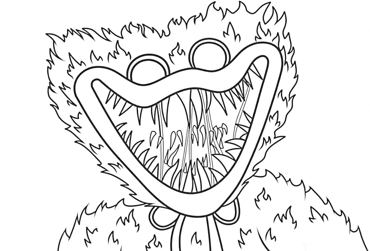 Раскраска Киси Миси с широким улыбающимся ртом и острыми зубами