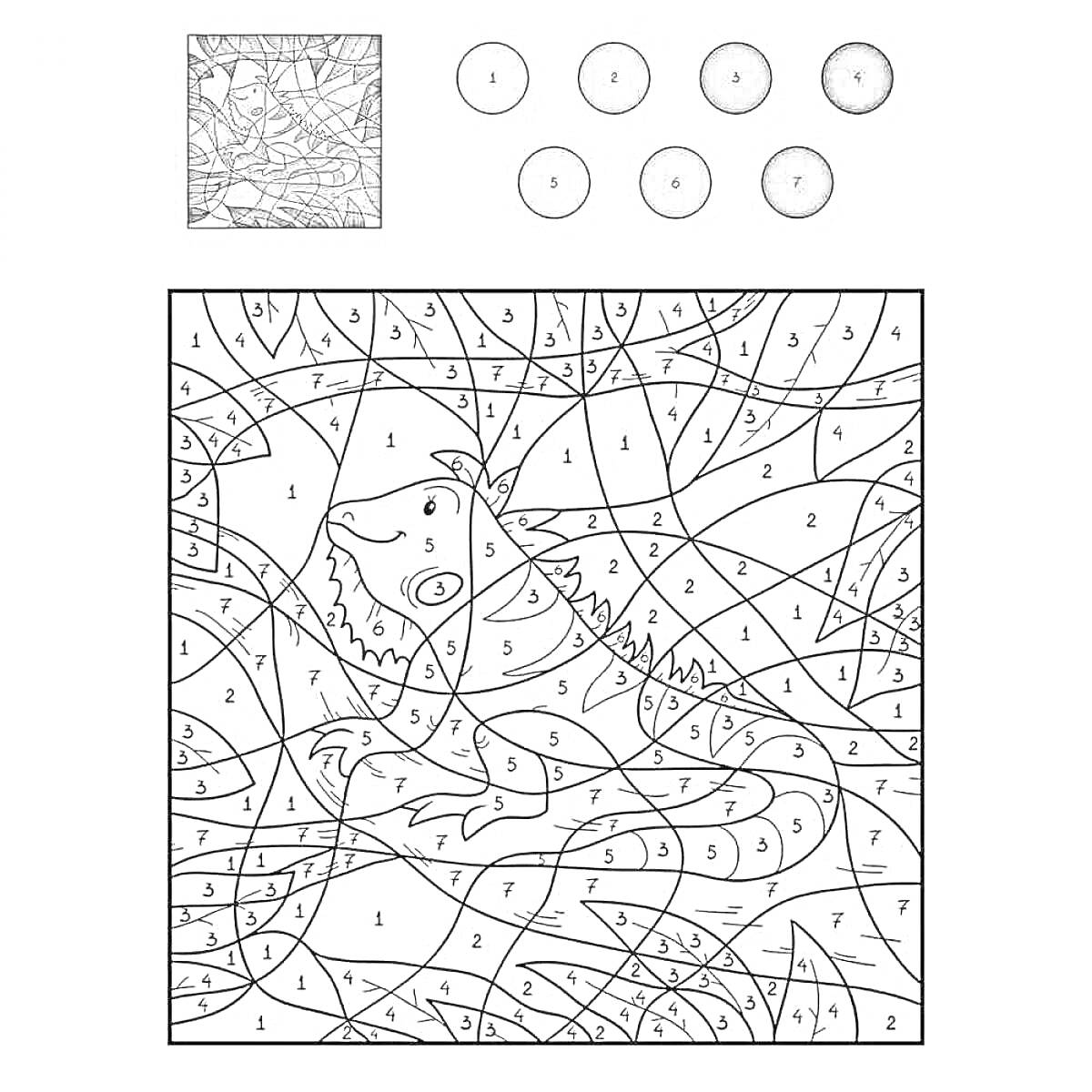 РаскраскаРаскраска по номерам на дереве с ящерицей 