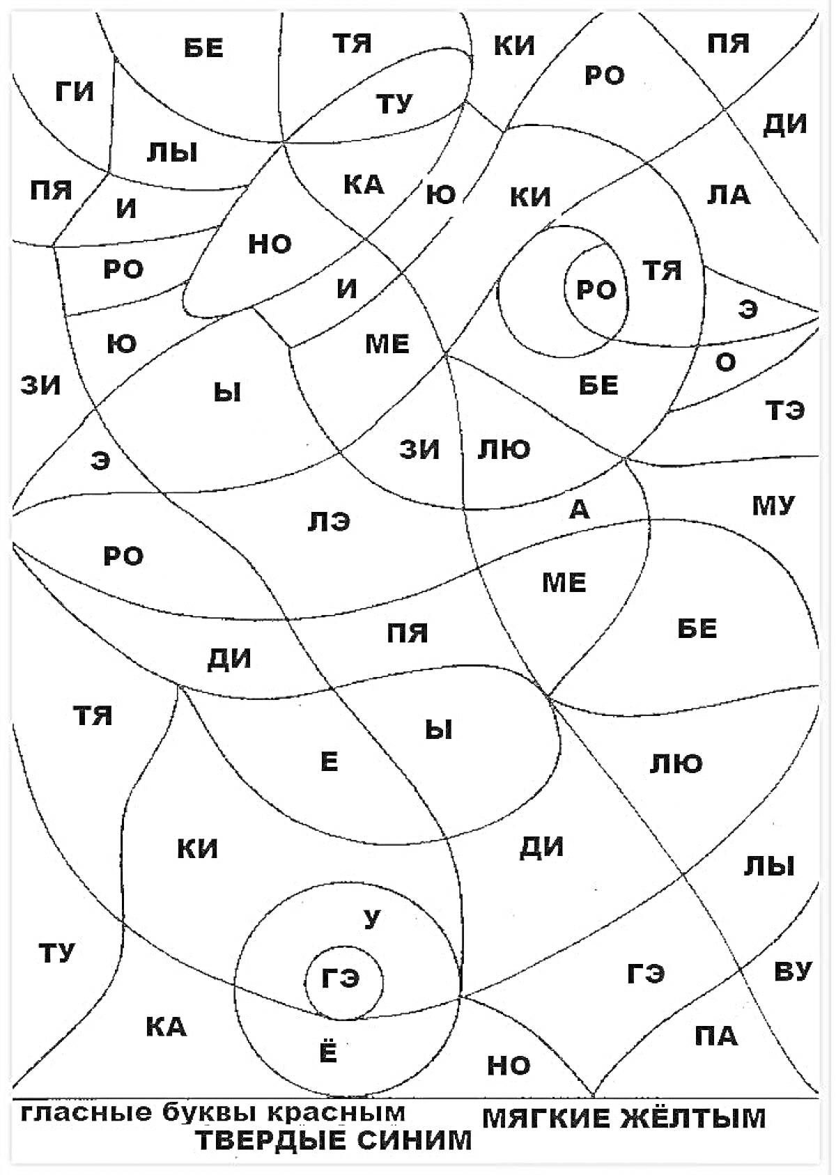 На раскраске изображено: Гласные, Согласные, Слоги, Буквы, Русский язык