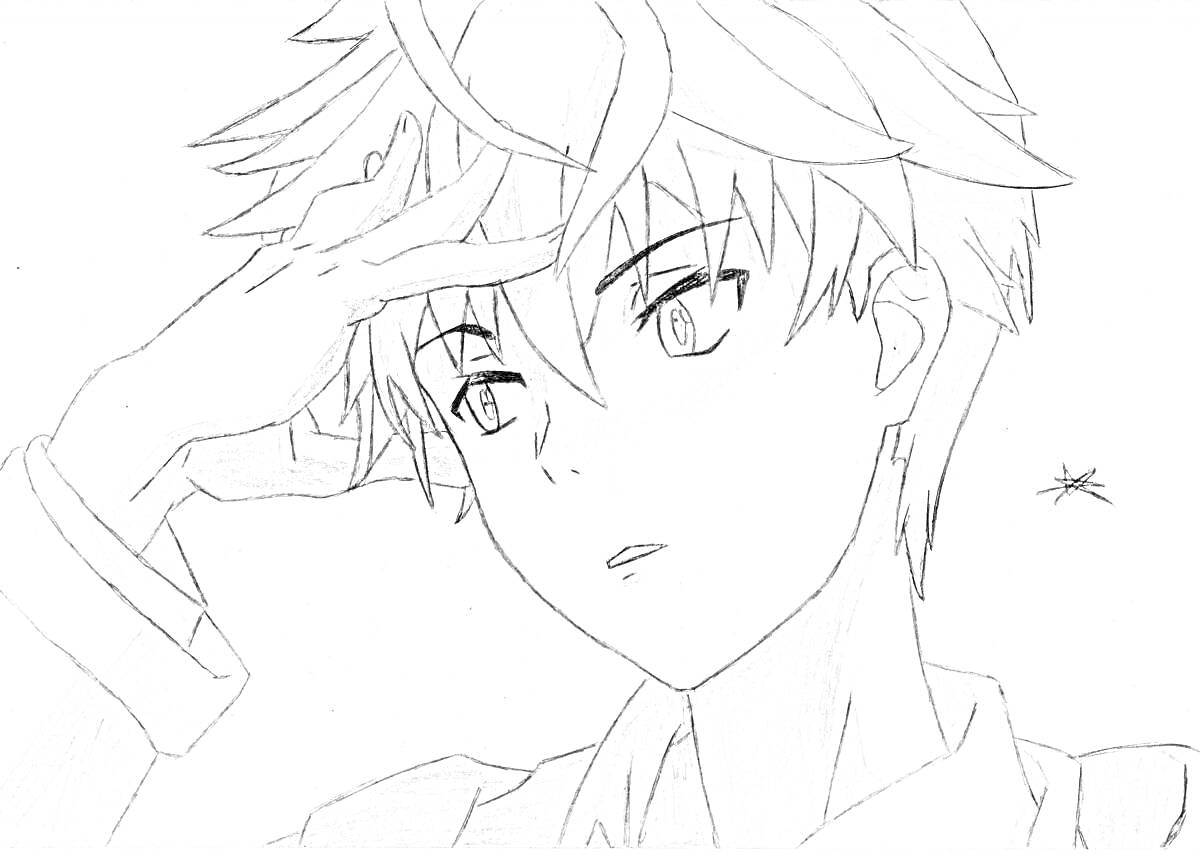 Раскраска парень с короткими волосами и паук