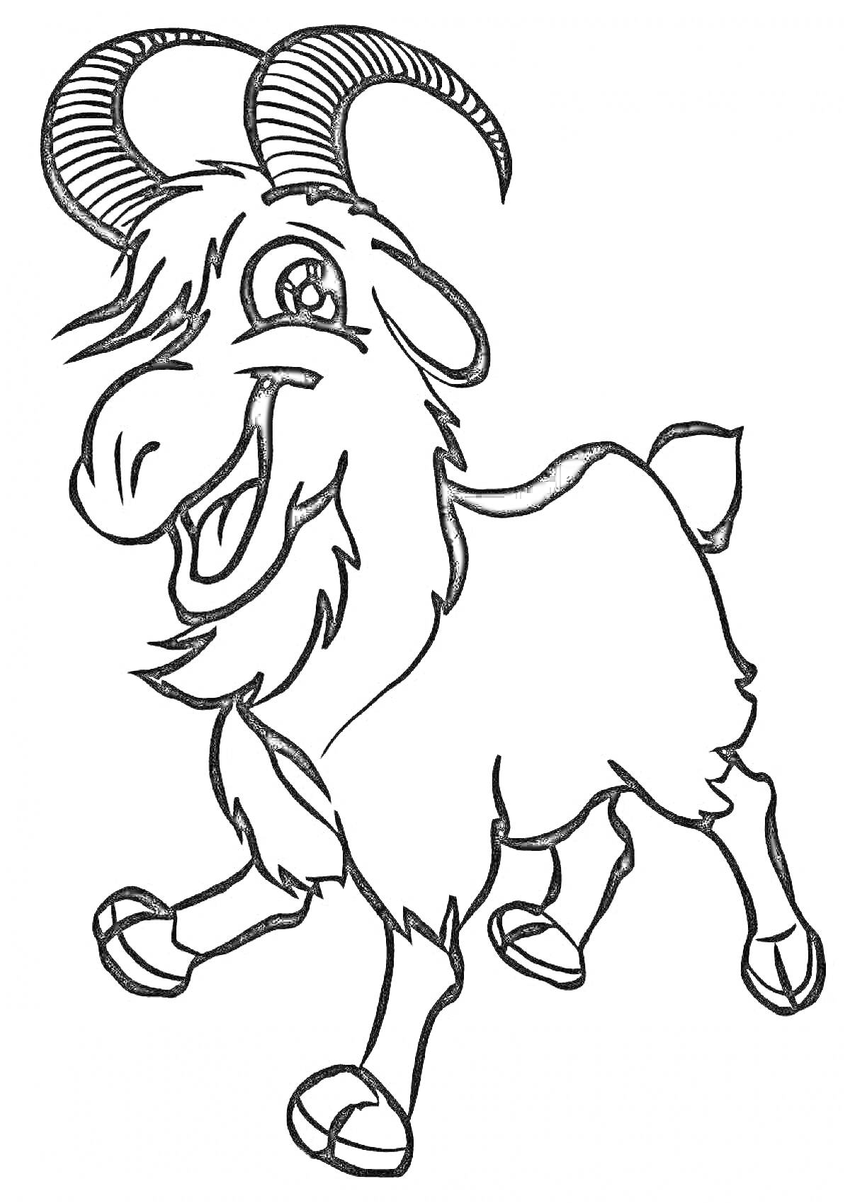 Раскраска весёлый козел с рогами