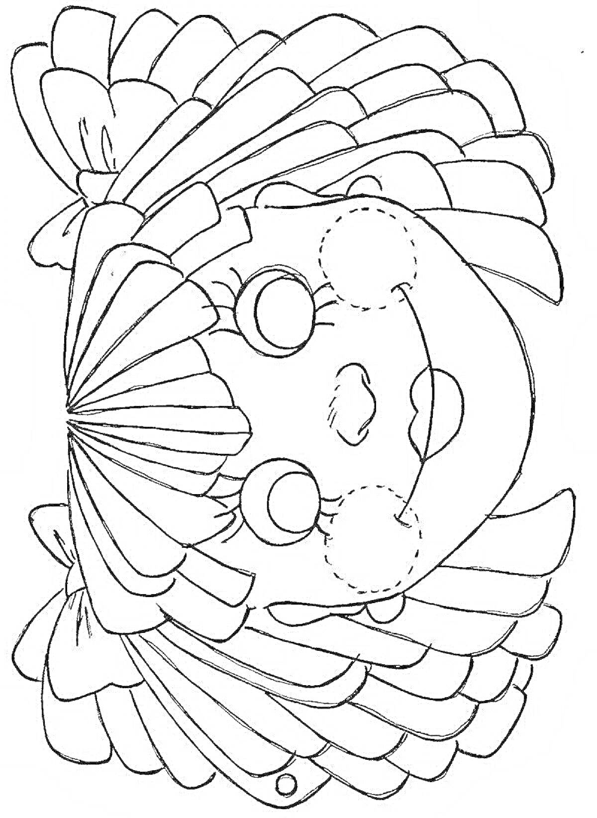 Раскраска Маска клоуна с бантом и перьями