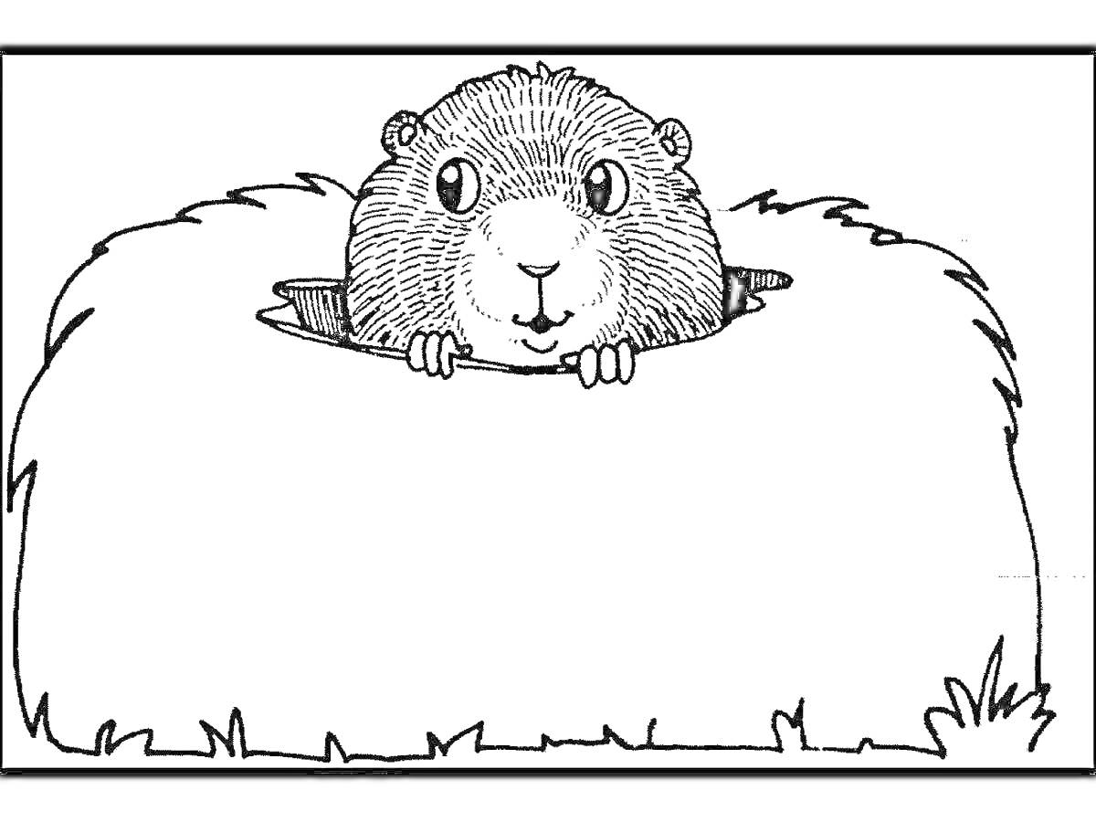 На раскраске изображено: Сурок, Нора, Трава, День сурка