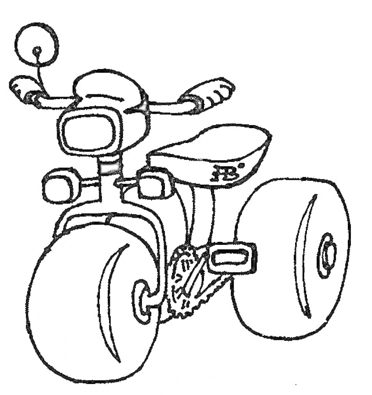 Раскраска Велосипед с тремя колёсами для детей с зеркалом заднего вида и сигналом