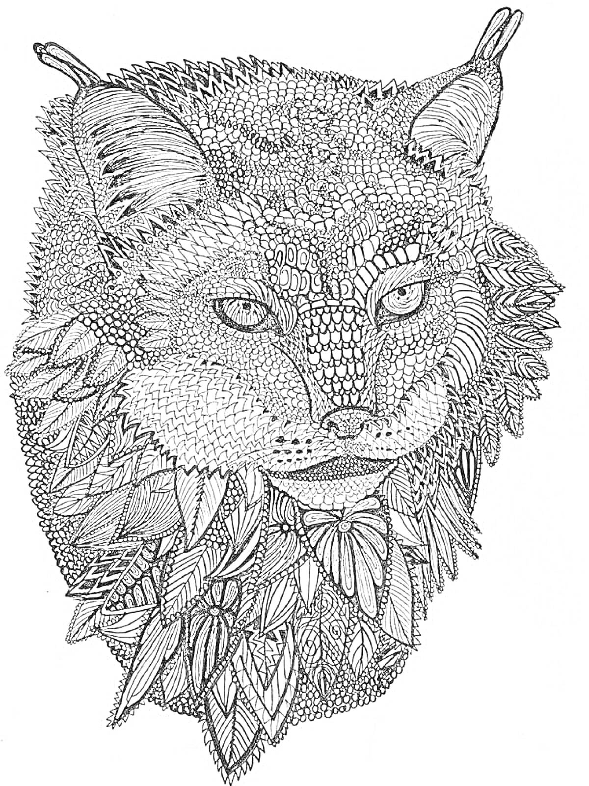 Рисунок сложного животного с элементами узоров и текстур