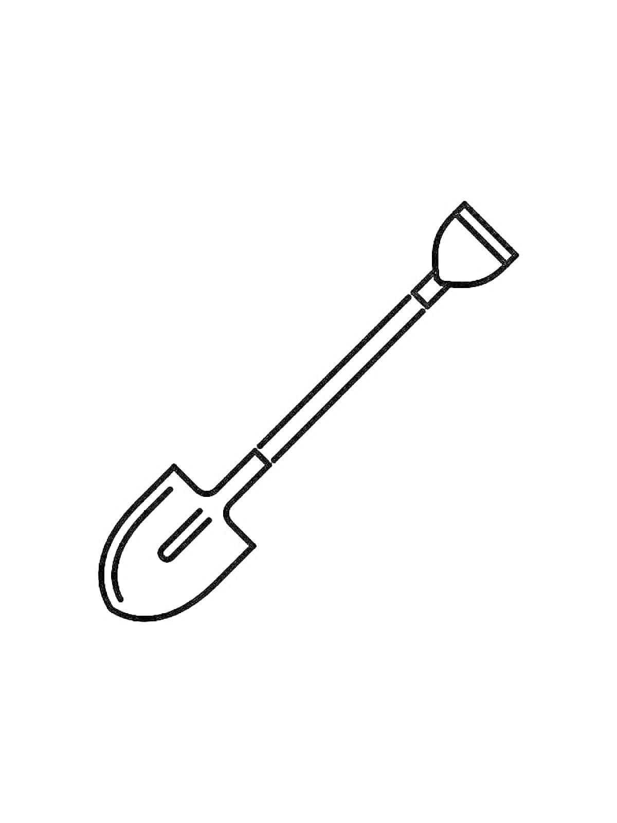 На раскраске изображено: Лопата, Инструмент, Садоводство, Ручка, Контурные рисунки