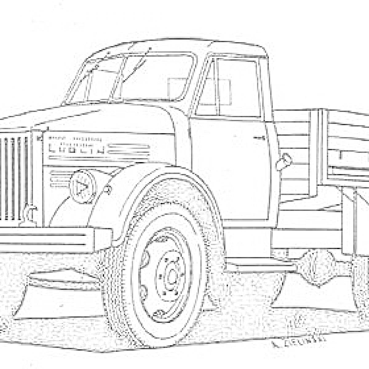 Раскраска Грузовой автомобиль ЗИЛ с бортиками, бампером и кабиной