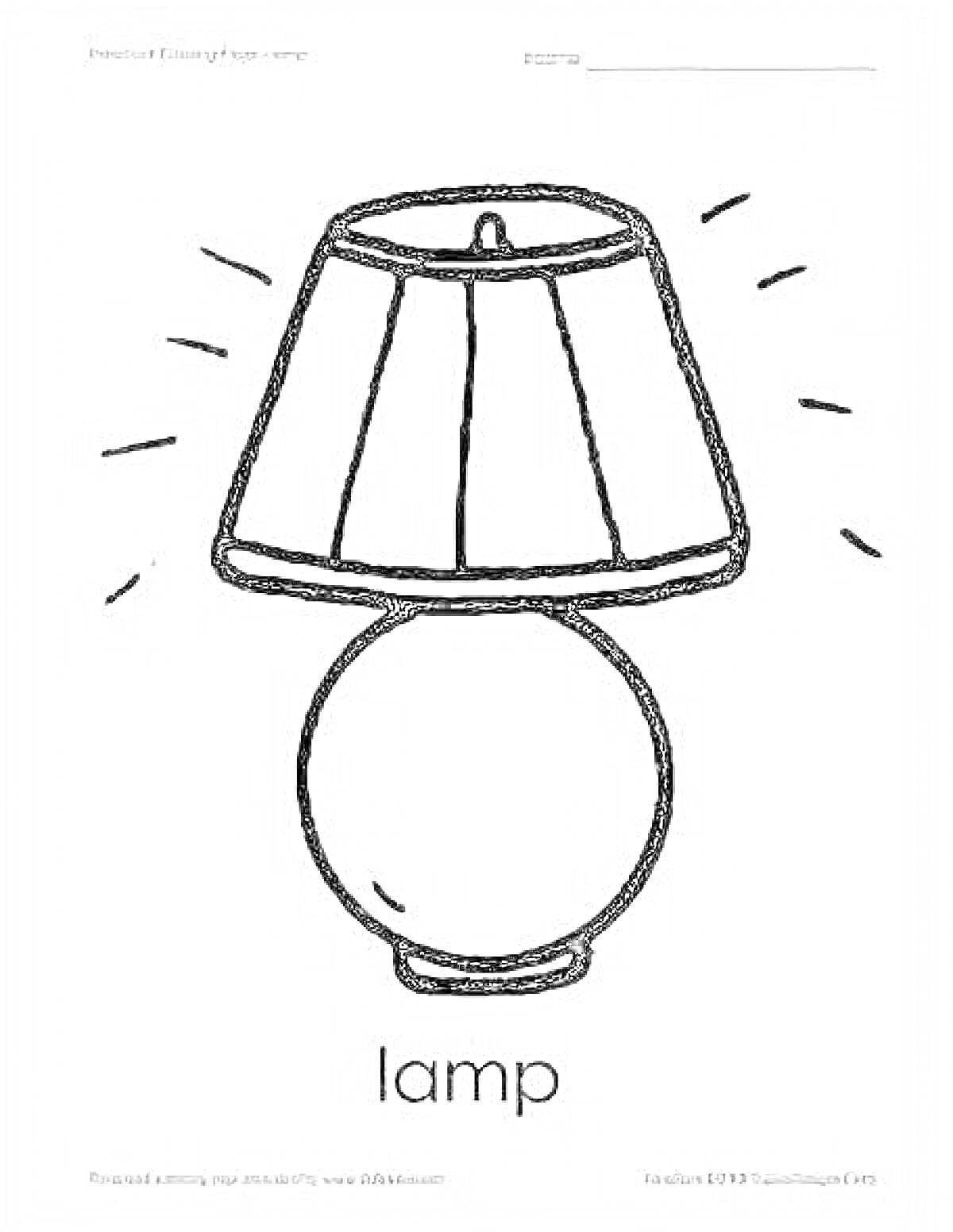 На раскраске изображено: Лампа, Настольная лампа, Абажур, Свет, Простой дизайн