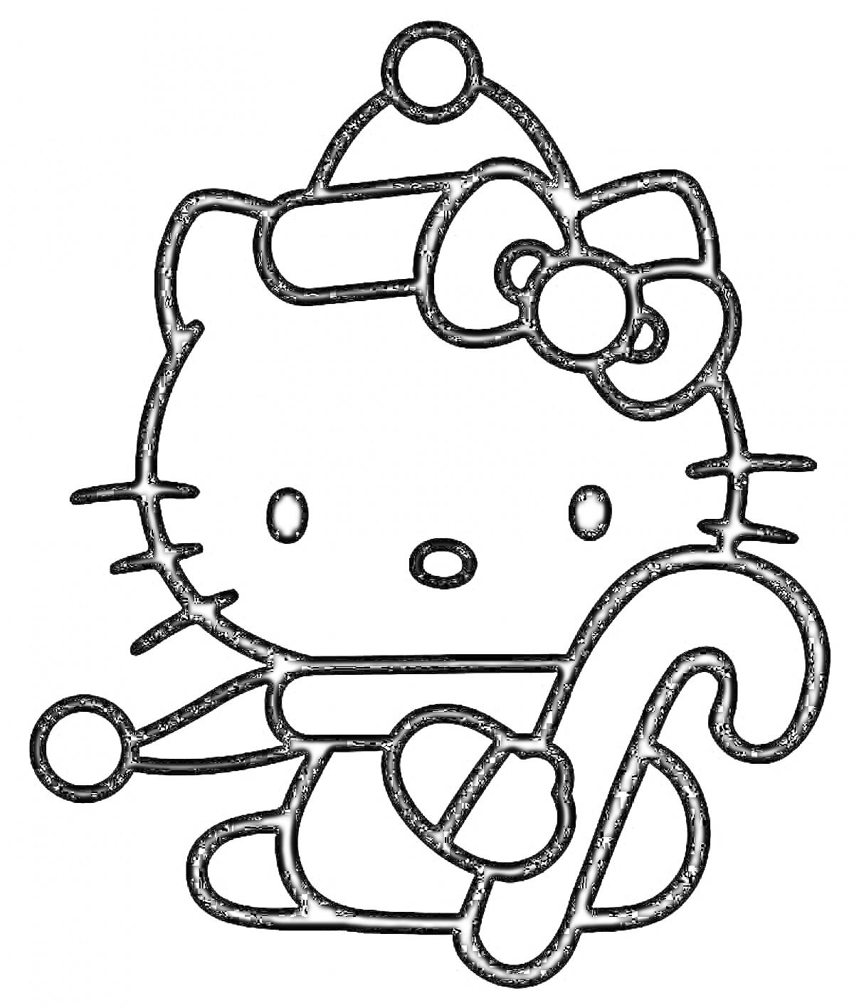 Раскраска Hello Kitty в шапке с бантом держит посох