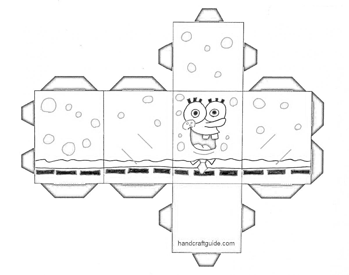 Раскраска Шаблон кубика с изображением Спанч Боба квадратные штаны