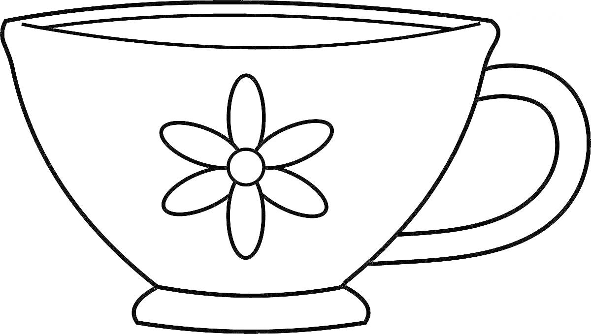 На раскраске изображено: Ручка, Посуда, Для детей, Чайная чашка, Цветы, Контурные рисунки, Кружки