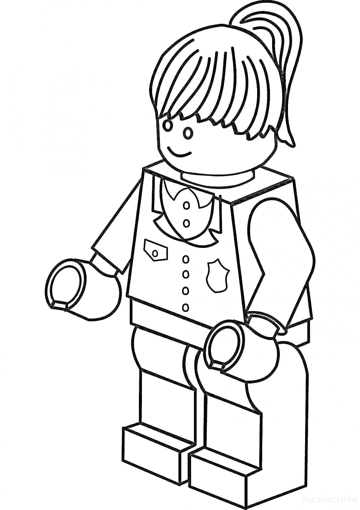 На раскраске изображено: Лего, Конструктор, Длинные волосы, Форма