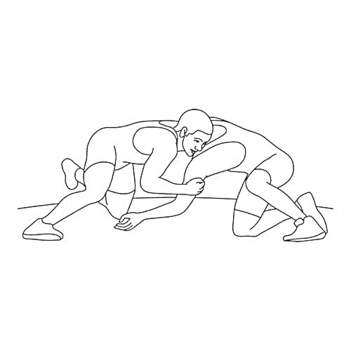 Раскраска Два борца в моменте борьбы на ковре
