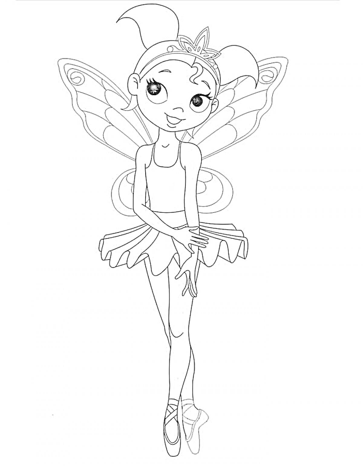 Раскраска Фея в костюме балерины с крыльями