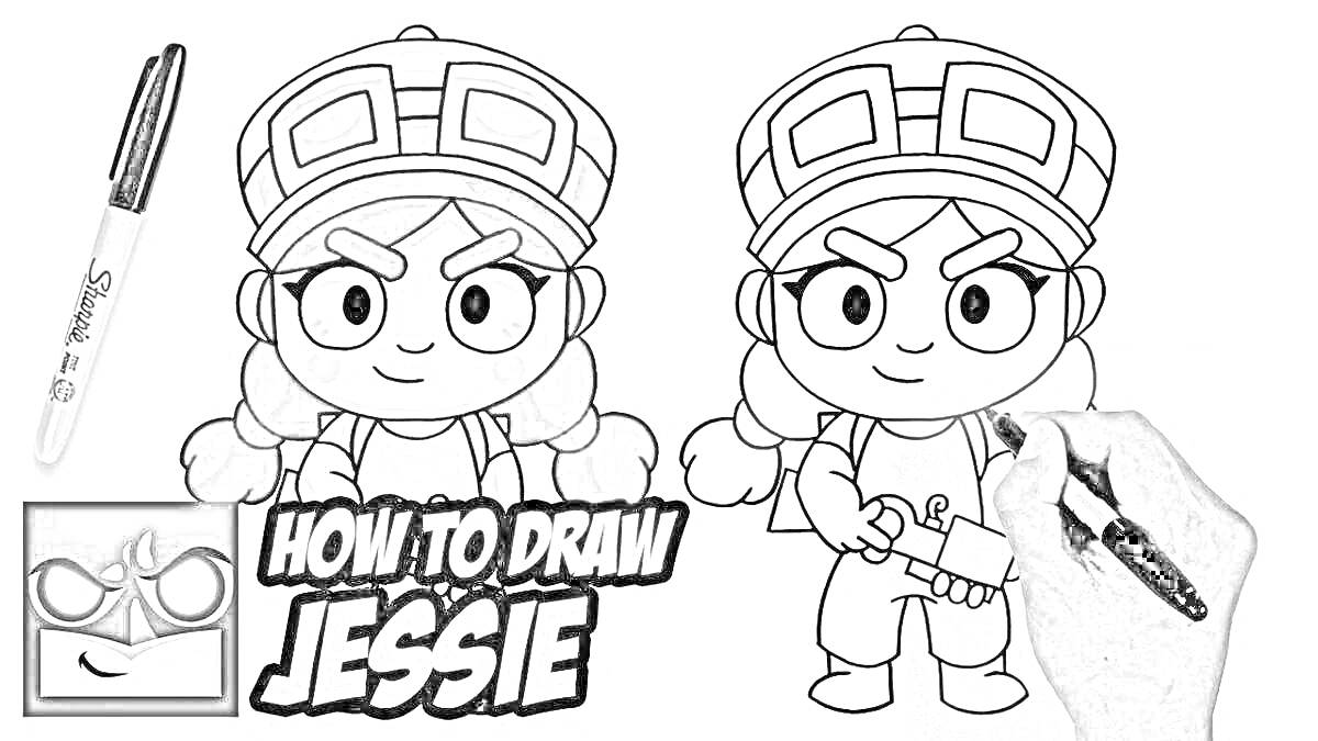 На раскраске изображено: Джесси, Как нарисовать, Шаг за шагом, Инструкция, Персонаж