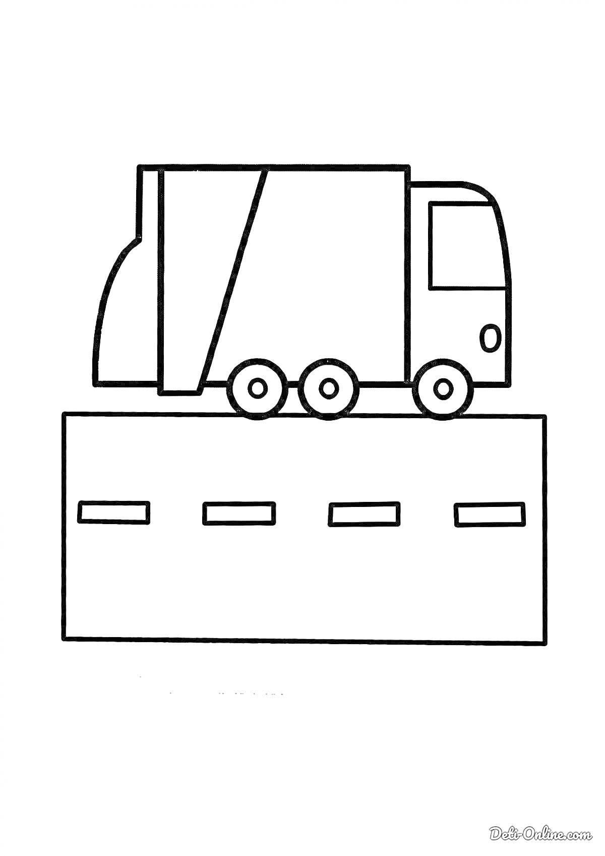 Раскраска Мусоровоз на дороге (мусоровоз, дорога, разметка)