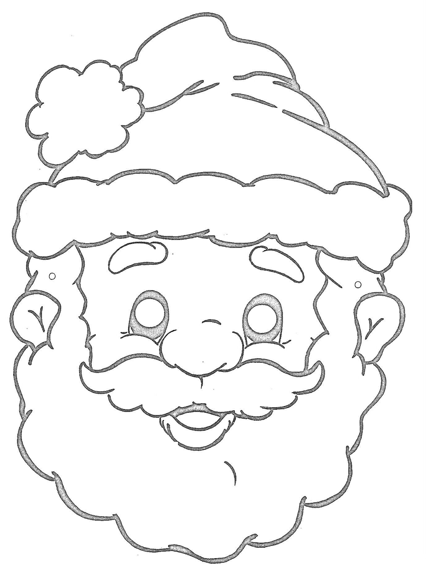 На раскраске изображено: Маска, Дед Мороз, Новогодняя маска, Шапка, Борода, Усы, Новый год