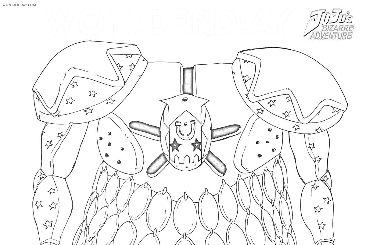 На раскраске изображено: Стенд, Джоджо, Аниме, Манга, Звезды, Декор, Костюм