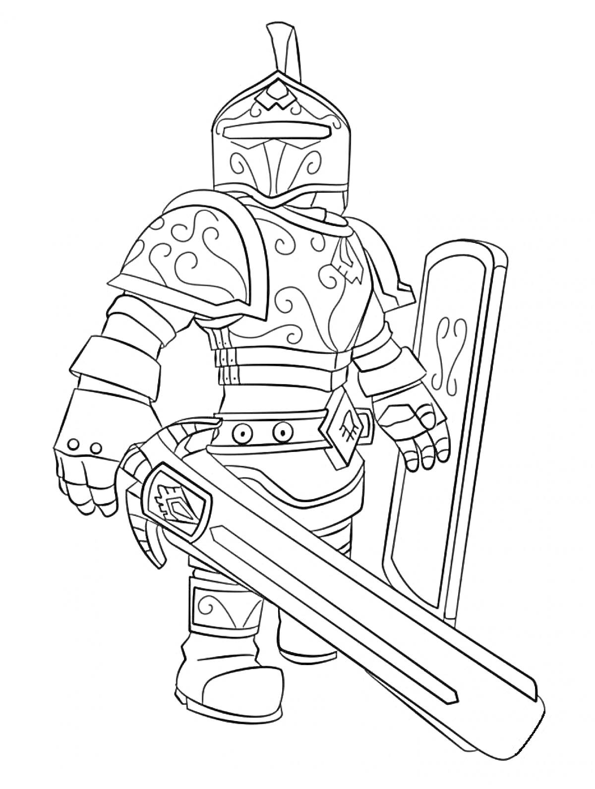 Раскраска Roblox рыцарь с мечом и щитом