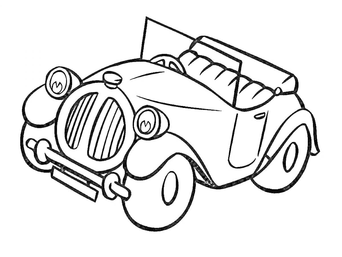 Раскраска Машина с круглой решеткой радиатора и открытым верхом