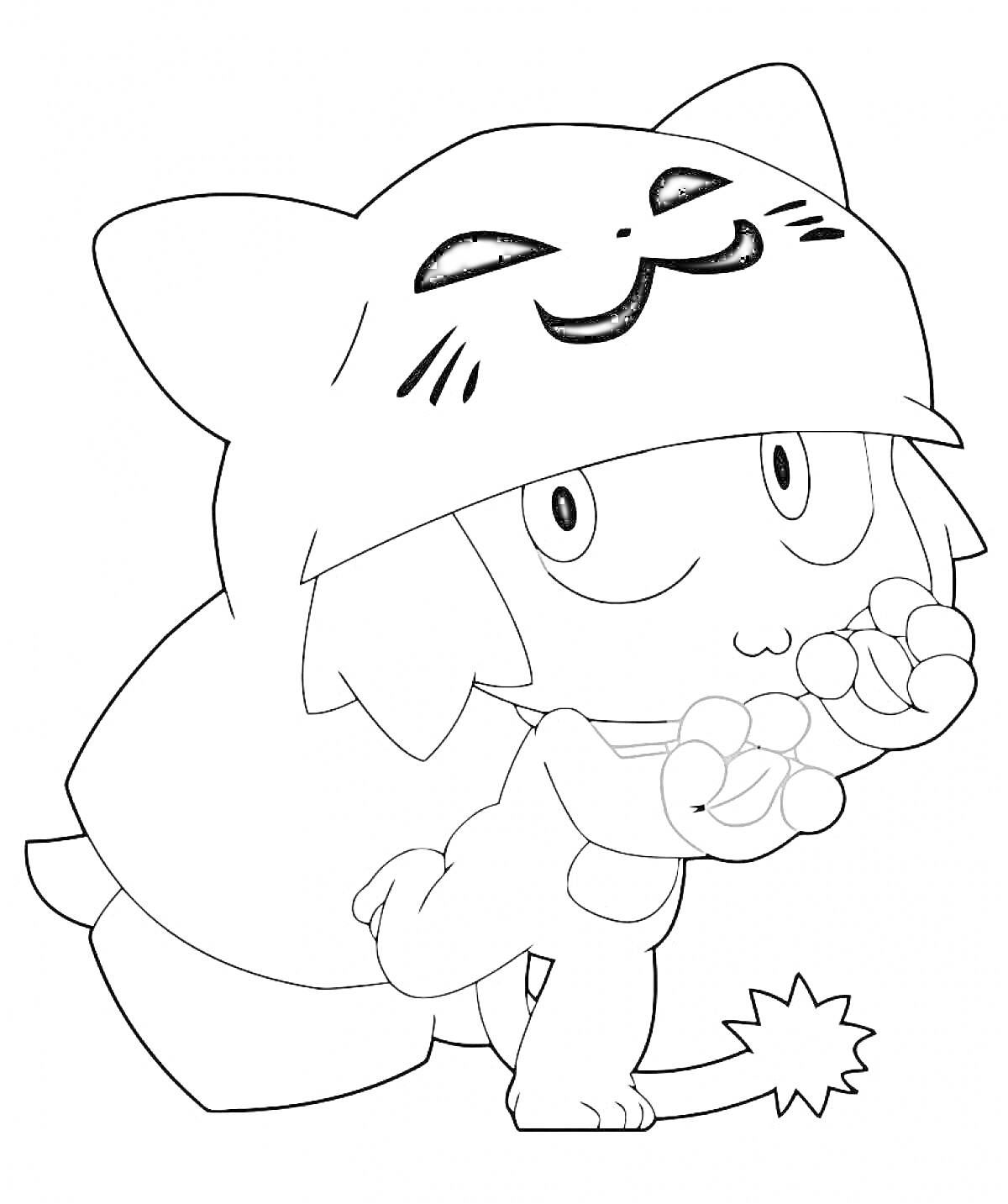 Раскраска Персонаж Вакфу в шапке-котёнке, делающий 