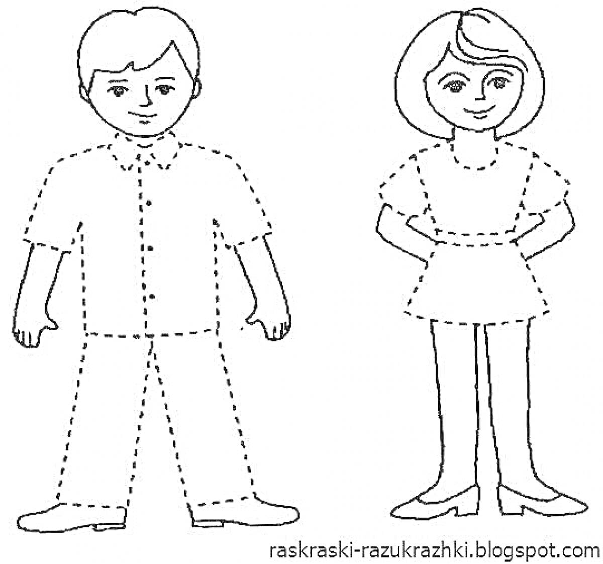 Раскраска Раскраска: мальчик и девочка в одежде