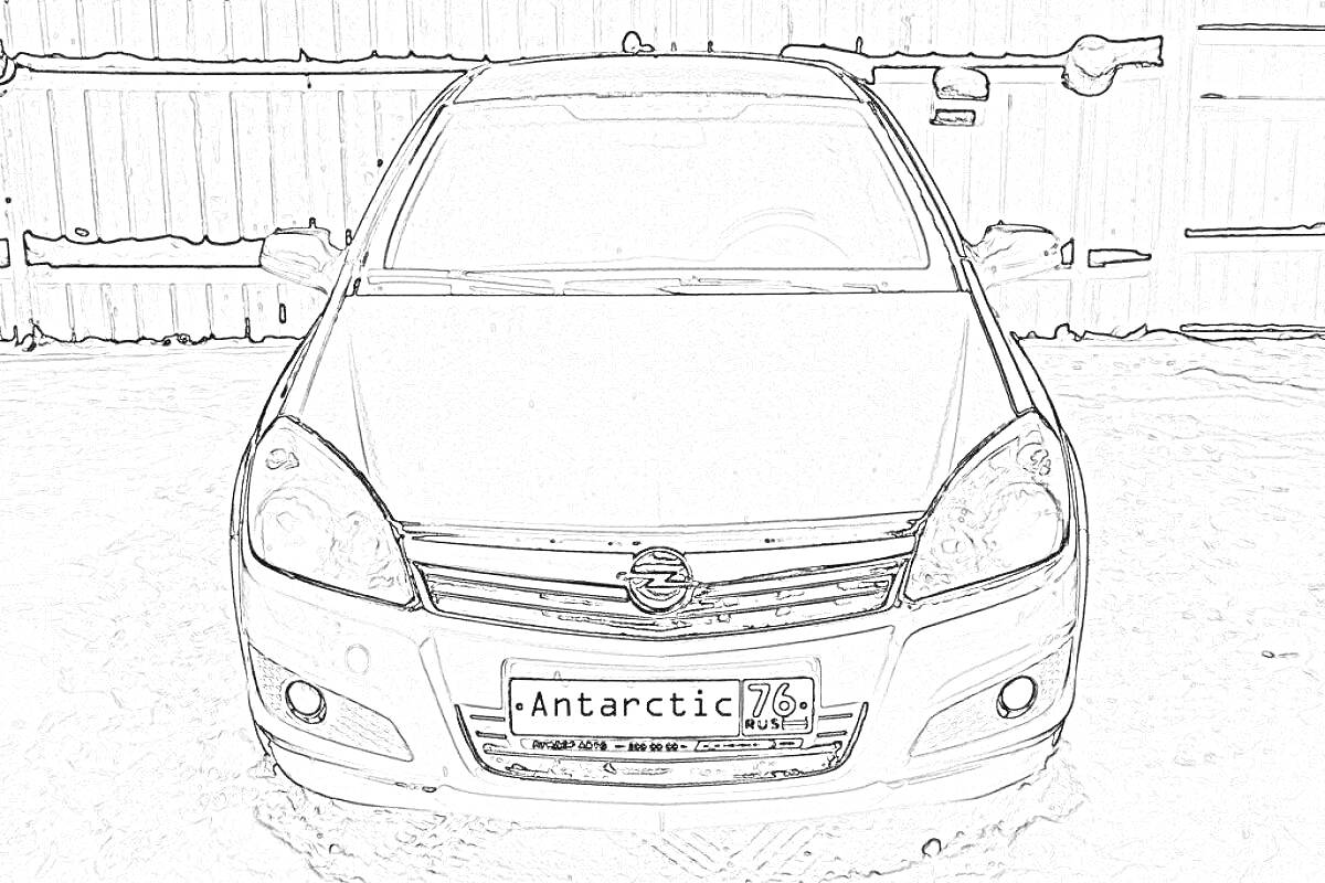 Раскраска Автомобиль Opel Astra с номерным знаком 
