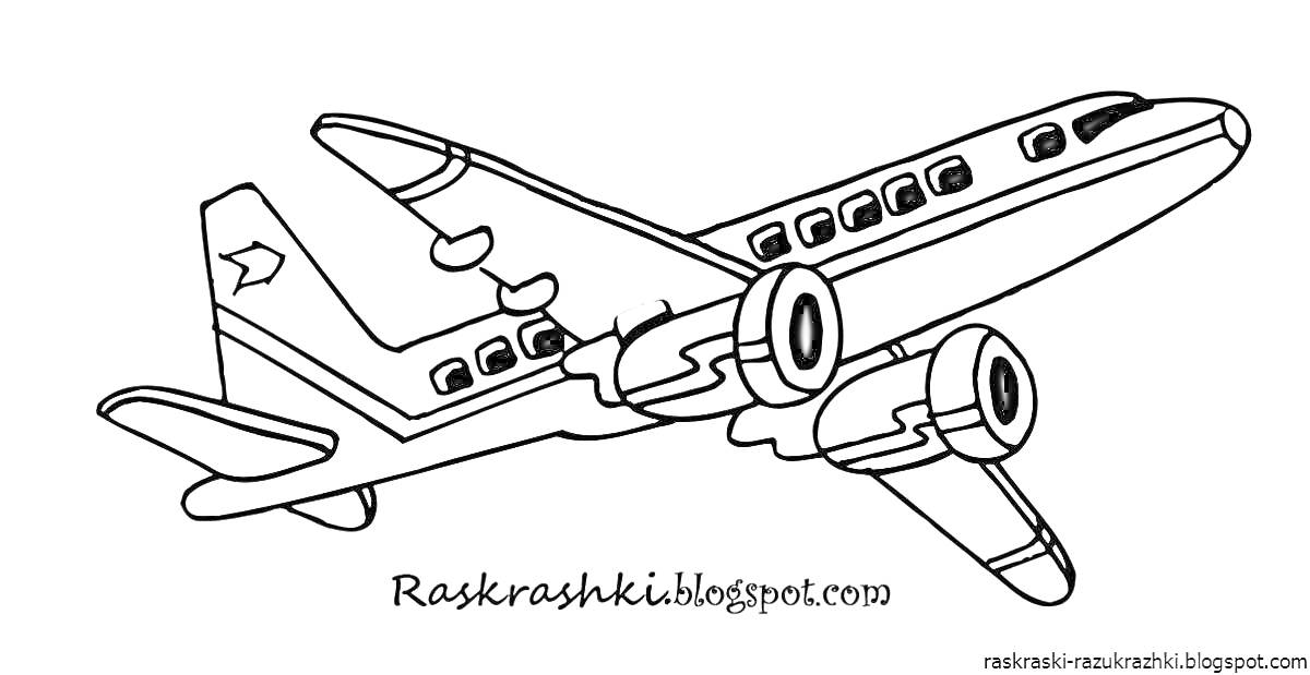 Раскраска Самолет с пятью иллюминаторами, двумя двигателями и звездой на хвосте